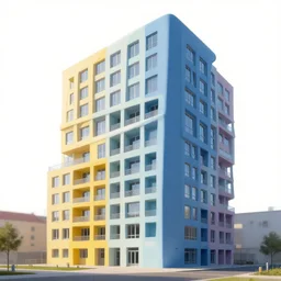 a crazy building designed by mirko reisser daim. primary colors.