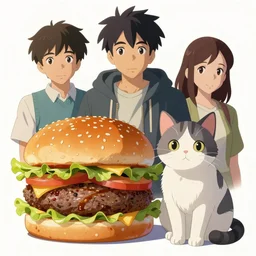 portrait image of a burger and a cat together, artstation, style of jesper ejsing, by rhads, makoto shinkai and lois van baarle, ilya kuvshinov, rossdraws