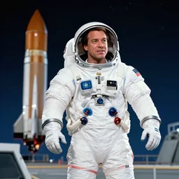 weird al yankovic in a space suit near a rocket