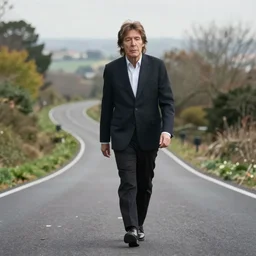 sad Paul McCartney walking a long and winding road trending on artstation 8k high quality very coherent art