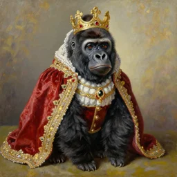 the royal king's gorilla by greg hildebrant lisa frank fancy rococo baroque regal canine dog puppy oil painting high quality award winning clothed in fancy garb