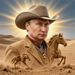 Vladimir Putin as a cowboy. Sand art.