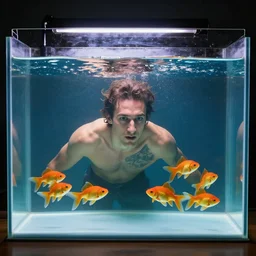 penn and teller swimming in a fish tank together