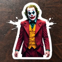 die cut sticker, saul goodman wearing the joker suit, splatter paint