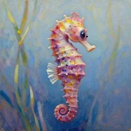 seahorse, cute, monet, oil painting