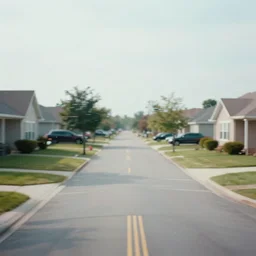 a liminal middle class American suburb, glitch in the matrix, blurry, clean, empty, high resolution, 4k, 8k, depth of field