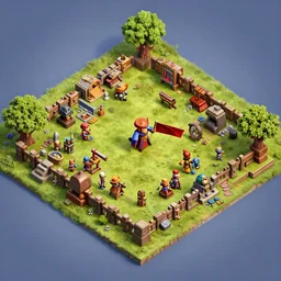 isometric game level, style by clash of clans, beautiful lighting, unreal engine, artstation