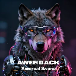portrait of mechanical wolf with cyberpunk glasses, reflective lens, caustics, bokeh, dust, mechanical parts, neon wires, dark fur, closeup portrait, editorial photography, award winning, establishing shot, dark mood, dark sci fi, vibrant tones, cinematic