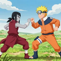 “Avatar Aang and Naruto Uzumaki fighting on the battlefield”