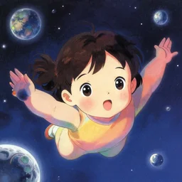 portrait of a young girl floating in space, colorful, cute face by ilya kuvshinov, yoshinari yoh, kmai yoneyama, dynamic pose, ( kyoani ), rounded eyes, illustration, anime poster, mads berg, cinematic, textured, shading, detailed
