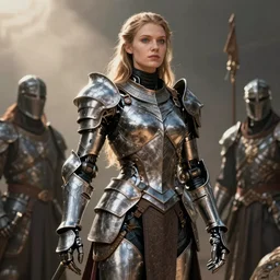 hyper realistic photo of postapocalyptic medieval paladin cyborg armored girl, full body, cinematic, artstation, cgsociety, greg rutkowski, james gurney, mignola, craig mullins, brom
