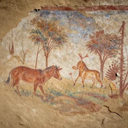ruined fresco shredded cave painting of nature dried mud