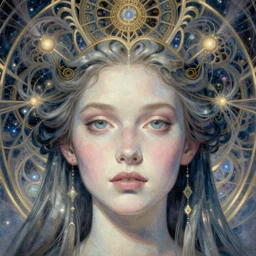 detailed!!! coherent realistic beautiful young groovypunk!!! queen of andromeda galaxy. face portrait. art nouveau, symbolist, visionary, baroque, giant fractal details. horizontal symmetry by zdzisław beksinski, iris van herpen, raymond swanland and alphonse mucha!!!. highly detailed, hyper - real, beautiful