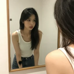 first person pov of me looking in the mirror