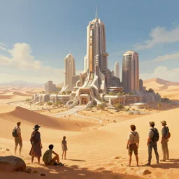 sci - fi city in the desert : 5 4 k rtx hdr volume light concept studio matte painting environement digital illustration fanart artstation by eytan zana and balazs agoston, jad saber, aaron limonick, pablo dominguez and florent lebrun and robby johnson