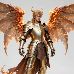 mannerism character portrait, bright armor male dragon sorcerer with burning!!!!! + angel wings, ultra realistic, wide angle, intricate details, thunder artifacts, sharp focus, highly detailed by peter mohrbacher, hajime sorayama, wayne barlowe, boris vallejo, aaron horkey, gaston bussiere, craig mullins