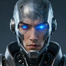 robot with glowing blue eye slit as a realistic scifi cyberpunk knight, closeup portrait art by donato giancola and greg rutkowski, realistic face, digital art, trending on artstation, symmetry!!!