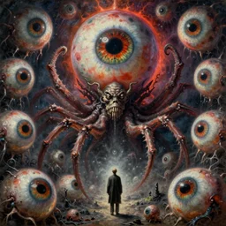 ritual of otherworldly massive cthulu god arising a grim obsidian landscape made of giant eyeballs, painting by donato giancola, artgerm, edvard munch john berkey, gustave dore, thomas moran, hieronymus bosch, hp lovecraft, paranoid vibe, terror giant infinite eyes horror spider eyes tentacles maggots feeling of madness and insanity
