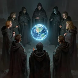 the creators of worlds wearing cloaks, standing in a circle and holding a holographic planet projection in his hand, detailed, sci - fi, digital painting, artstation, sharp focus, illustration, ominous, artgerm, tomasz alen kopera, peter mohrbacher, donato giancola, joseph christian leyendecker, wlop, frank frazetta