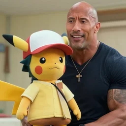 Film still close-up shot of Dwayne Johnson as ash ketchum from the movie pokemon. Photographic, photography