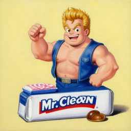 painting of mr. clean cosplaying as gigachad on mr. clean magic eraser box