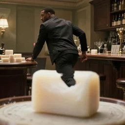 cinematic: Paul Heyman running away from a bar of white soap