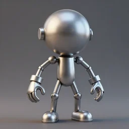 3 d studio render simplistic!!! minimalistic!!!! character concept for a cartoon metal character with a round metal head, a body made of metal poles, arms made of scissor crane arms, metal gloves. flexible!!!!! trending on artstation, octane render, unreal engine 5 render