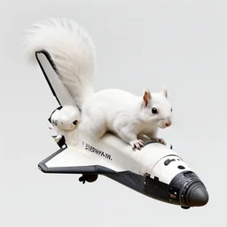 a white squirrel on an rocket with Space Shuttle