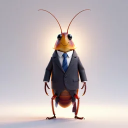 colorful full body shot of a thin anthropomorphic cockroach wearing a suit with a tie, long antennae, backlighting, 8k, hyper detail illustration, symmetrical, correct proportions, Pixabay, trending on DeviantArt, trending on Artstation, high quality, 8K HDR, octane render, unreal engine 5, path tracing