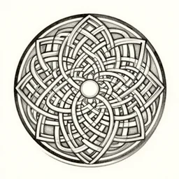 a circular vector tattoo design. art nouveau, celtic knots, with a japanese influence, curvilinear, recursive.