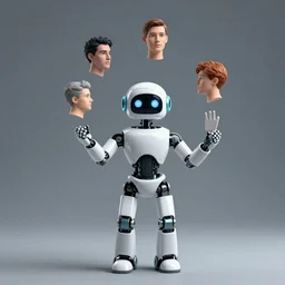 A robot is juggling people\'s heads, digital art