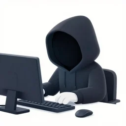 low - fi hacker avatar character working at computer