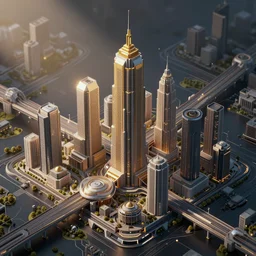 futuristic city landscape, isometric art