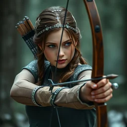 katniss everdeen with bow epic scene 4 k ultrarealistic
