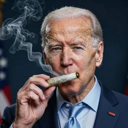 A portrait of joe biden smoking a rolled marijuana joint, smoke, stoned, 8k, hyper detailed
