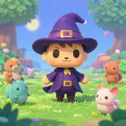 Aquarius as a cute male Wizard playing in a magical field surrounded by super super cute creatures, funko pop, animal crossing, digital art, artstation, cinematic photo, ratio 16:9