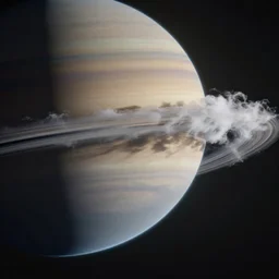 clouds dissolving on Saturns surface, matte painting for new Science Fiction Film