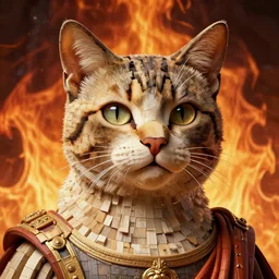 portrait of virgil from cat, being built piece by piece, big part of face looks exactly like cat head and torso, photorealistic, highly detailed, hellfire background, artstation, hyper detailed, sharp focus, art by michael whelan, artgerm, greg rutkowski and luis royo, intricate details, 4 k, unreal engine