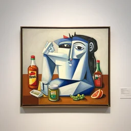 fast food picasso, condiments!!! on canvas, framed on a museum wall, natural lighting n 6