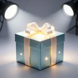 photo still of gift box glowing with mystical light, 8 k, studio lighting bright ambient lighting key light, 8 5 mm f 1. 8