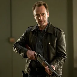 Bryan Cranston as Gordon Freeman, holding a shotgun, still from Half-Life movie