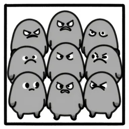 black and white simple ms paint doodle of group portrait of anthropomorphic wide - angle group portrait of grey cute brain goblins looking funny, art by artgerm, bob eggleton,