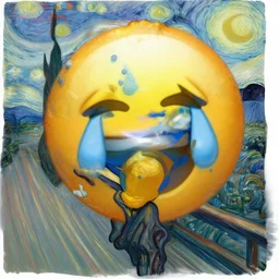the scream by van gogh, with a deep fried crying laughing emoji face