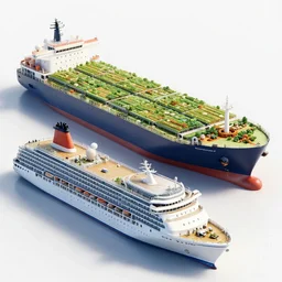 a cruise ship and cargo ship combined, that have a giant farm on deck, futuristic, ultra-realistic, 8K, unreal enging