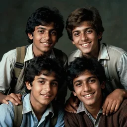 a beautiful cinematic masterpiece neoclassical portrait of four indian stoner boys smiling, 1 9 9 0 s, by rembrandt van rijn, by greg rutkowski, trending on artstation, brilliant cold lighting, detailed, 8 k