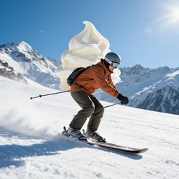 photo of a guy skiing on ice cream