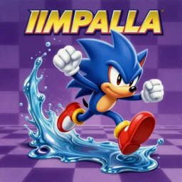 surreal, detailed professional, high quality airbrush art tame impala album cover of a liquid dissolving airbrush art lsd dmt sonic the hedgehog dashing through cyberspace, purple checkerboard background, 1 9 8 0 s 1 9 8 2 sega genesis video game album cover