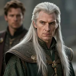 merlin with long hairs, art by James Jean and Wayne Barlowe, high detail, cinematic, cgsociety 8k