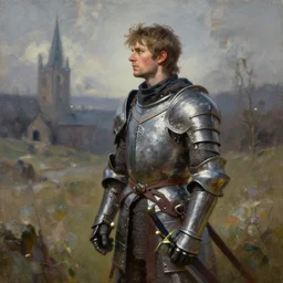 Jacksepticeye in Irish medieval armor holding short sword and looking into a distance in style of bloodborn, oil paint