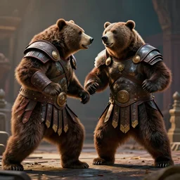 gladiator fighting a bear hyper realism, cinematic, dramatic ambient lighting, high detail, octane render, unreal engine, 8 k, vibrant colors, high contrast, depth of field, professional photo, concept art, 3 d render, digital art, deviantart artstation, ray tracing, intricate complexity, extremely detailed, very sharp, award winning photo